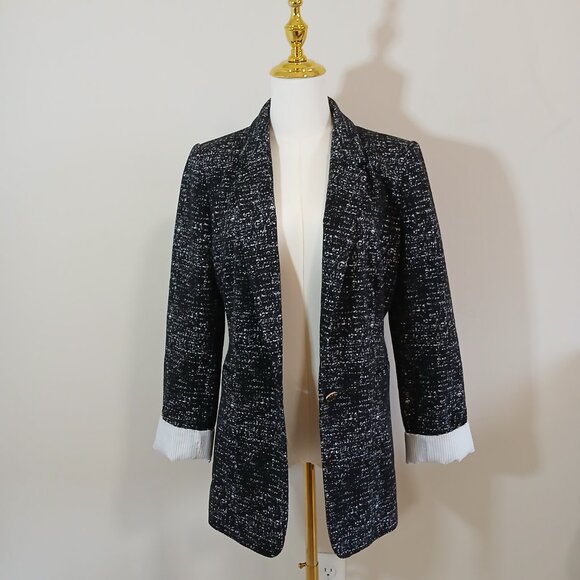 DKNY Textured Blazer Jacket Women's Size M Black White Single Button - Like New - Picture 2 of 5